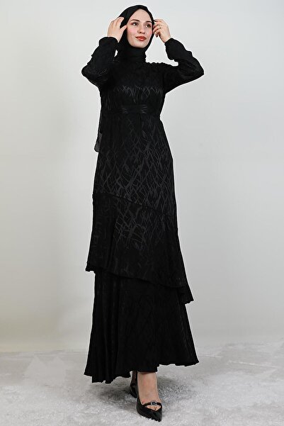 GİYZAMİLA Ασύμμετρο φόρεμα με μοτίβο μαύρο