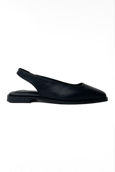 RABU Black Women's Blunt Toe % Genuine Leather Closed Front Open Back Flat Sandals