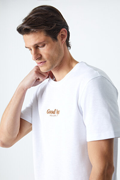 GRIMELANGE ROLL Ανδρικό μπλουζάκι με λεπτομέρεια από 100% οργανικό βαμβάκι Comfort Fit Λευκό