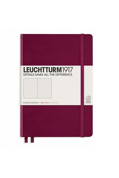 Leuchtturm1917 Leuchttrum 1917 غطاء صلب متوسط ​​(A5)، 251 صفحة مرقمة منقطة، منفذ دفتر ملاحظات أحمر 359695