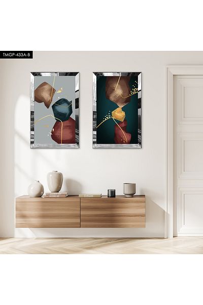 Zevahir Mobilya Dekorasyon SET DE TABLĂ MDF DUALĂ DE FORME ABSTRACTE DECORATIVE DE INTERIOR CU CADRU DE PLEXY CU OGLINDĂ DE ARGINT