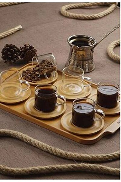 ALBETTO Espresso Cup Set of 6 Cups and Bamboo Coasters Set of 6