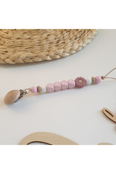 Little Cloud مشبك مصاصة سيليكون وردي (مع نقش اسم الطفل)