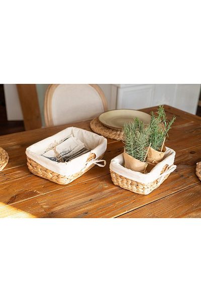 Bahçem Decorative Water Hyacinth Wicker Organizer Arrangement Multi-Purpose 3-Piece Bread Basket Set