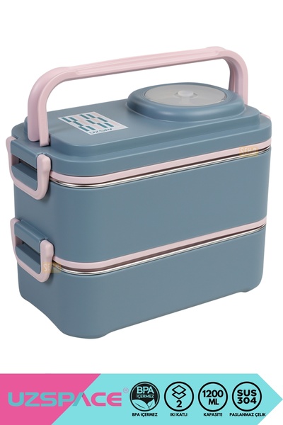 Uzspace Bento 1200ml Lunchbox Yeni Koleksiyon 2 Katlı 4 Bölmeli Mini Kaseli Ç...