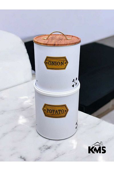 KMS Kumsar Set of 2 Metal Potato Onion Holder Storage Container Patterned