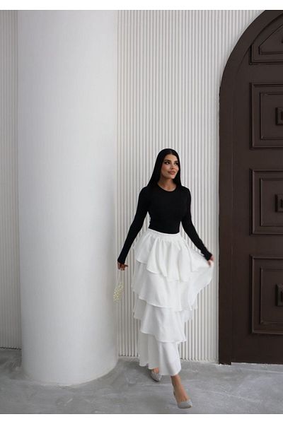 Viskosa Viscose cu volan în trei straturi, fustă lungă elegantă și confortabilă de vară, talie elastică, stil elegant de vară pentru femei, fustă formală