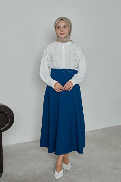 Foremia تنورة واسعة بحزام - نيلي