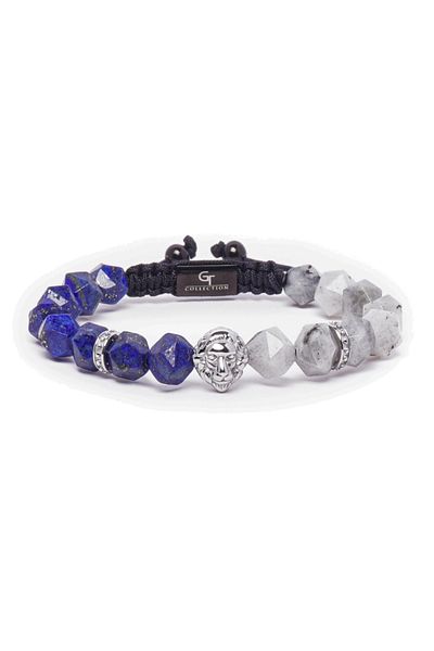 GT Collection Colecția GT, Brățară Bărbătească Cap de Leu cu LAPIS, Pietre Energetice LABRADORIT, Mărime Universală și Ajustabilă