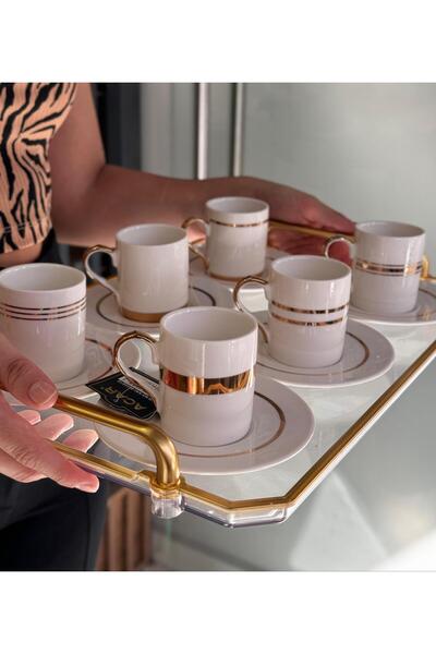 Onedekor Set of 6 Porcelain Golden Coffee Cups