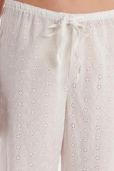 Tudors Kadın Regular Fit Rahat Kesim %100 Pamuk Ajurlu Ekru Pantolon