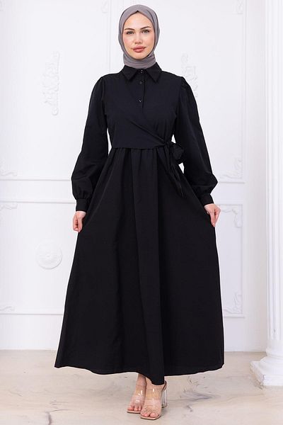 hafsamina Πλαϊνό δεμένο φόρεμα Hijab Μαύρο HM2753