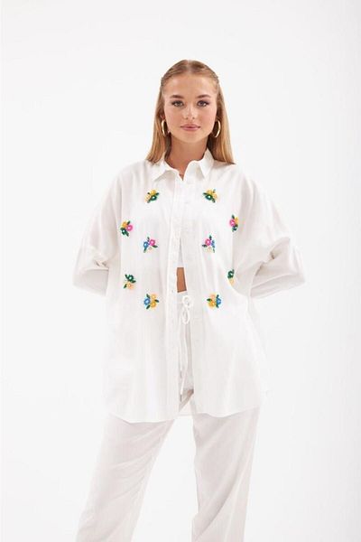 Orfeo Negro Women's Colorful Stone Cotton Satin Shirt
