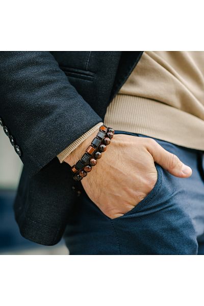 GT Collection GT Collection Flat-Bead Men's Bracelet TIGER EYE, BLACK ONYX, Energy Stones One Size&Adjustable Cord