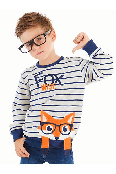Denokids Fiú hosszú ujjú csíkos róka pulóver