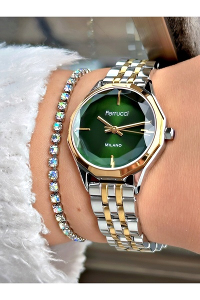 Ferrucci Altın Renk Sade Model Garantili Çelik Kordon Kadın Kol Saati + BİLEKLİK