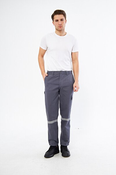 mervem Pantolon 16/12 Gabardin %100 Pamuk Reflektörlü Kargo Cepli Gri Yazlık