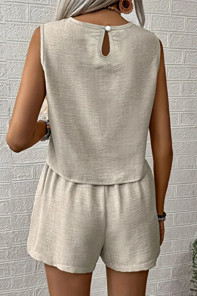 Siner Fashion Women's Cream Blouse Shorts Summer Set