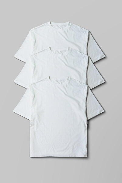 Pratik Tekstil Tricou unisex oversized 3 pachete alb 100% bumbac cu guler rotund