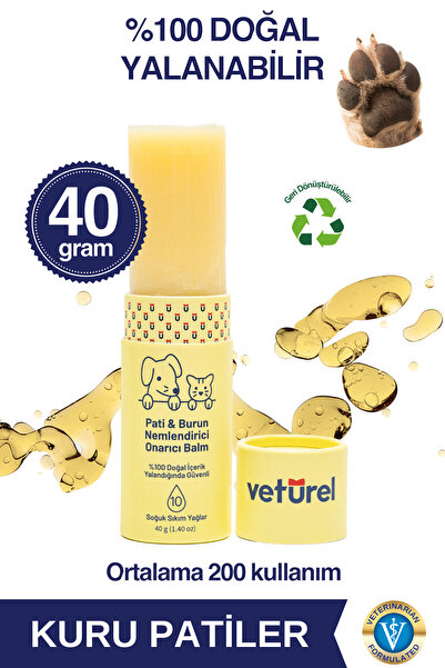 Veturel Kedi Köpek Pati Balm %100 Doğal Nemlendirici Stick Dirsek Burun Koruyucu Onarıcı Bakım - 40gr