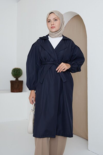 Foremia Belted Trench Coat-Navy Blue