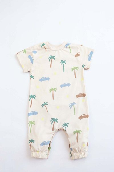 Pijamella Girls' Car-Palm Pattern Cotton Jumpsuit