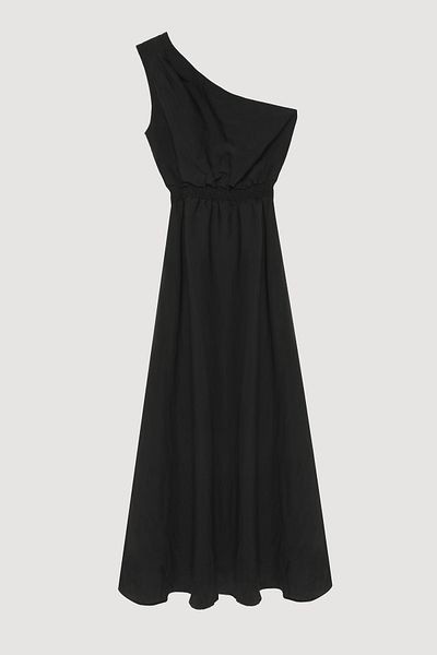 Quzu Rochie midi cu un singur umăr cu talie elastică neagră