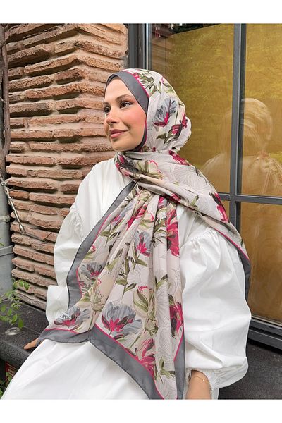 Mira İpek Retro Pattern Cotton Shawl Cream Black