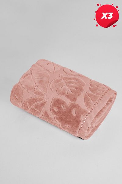 Stylish Home X3 - YAPRAK VELVET TOWEL - 50 x 90-SALMON