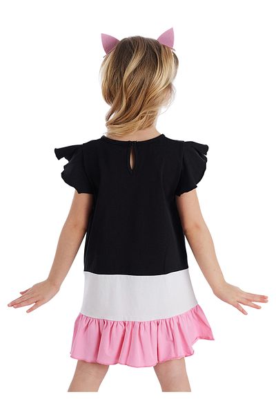 Denokids Fehér macska fodros fekete nyári ruha lánynak