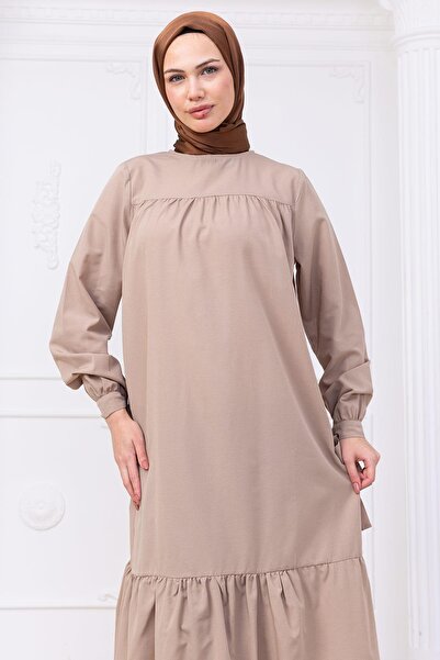 hafsamina Φόρεμα με μανίκια με δέσιμο μπεζ HM2081