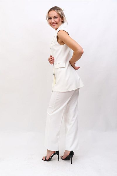 ÖNDER ÖZSOY Blazer Vest & Wide Leg Trousers-White