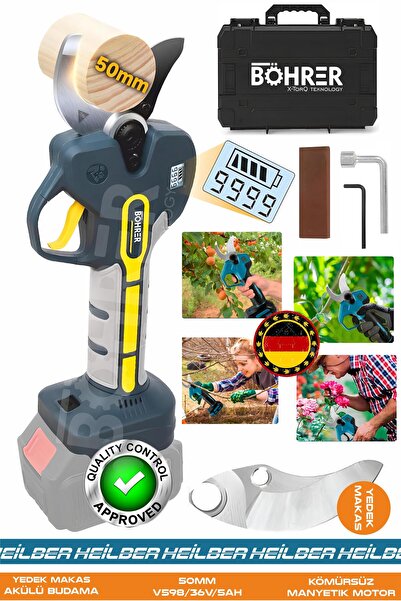 BÖHRER Alman Pro Ba01071s 50mm 21v Budama Makası | Akülü – Şarjlı – Bağ Ve Bahçe Için Dal Kesme Makinesi