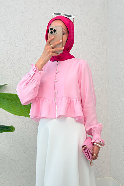 zhrcelebi Eteği Fırfırlı Gömlek 2321 - PEMBE