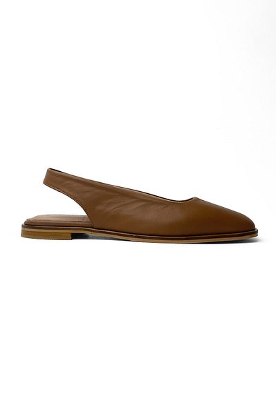 RABU Tan Women's Blunt Toe % Genuine Leather Closed Front Open Back Flat Sandals
