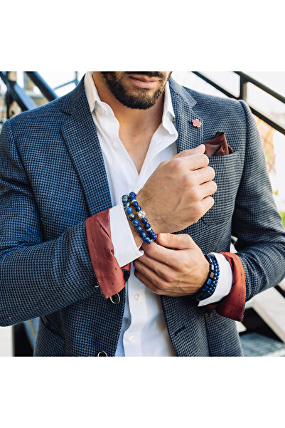 GT Collection Colecția GT, Brățară Bărbătească Cap de Leopard cu Pietre Energetice LAPIS LAZULI, Mărime Universală și Șnur Ajustabil