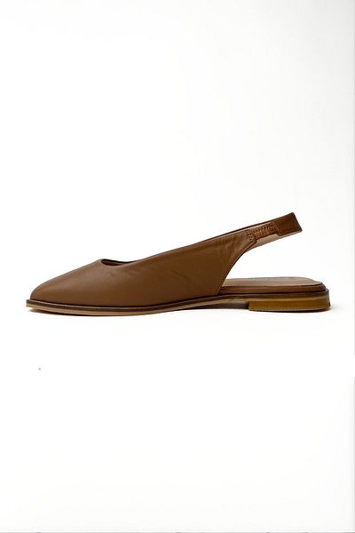 RABU Tan Women's Blunt Toe % Genuine Leather Closed Front Open Back Flat Sandals