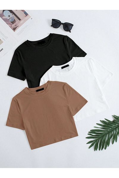 DAXİS Sportwear Company Γυναικείο μπλουζάκι Casual Crop 3 συσκευασιών