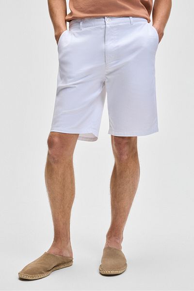 GRIMELANGE TEEMO Men's Lycra Slim Fit White Shorts with Side Pockets and Zipper