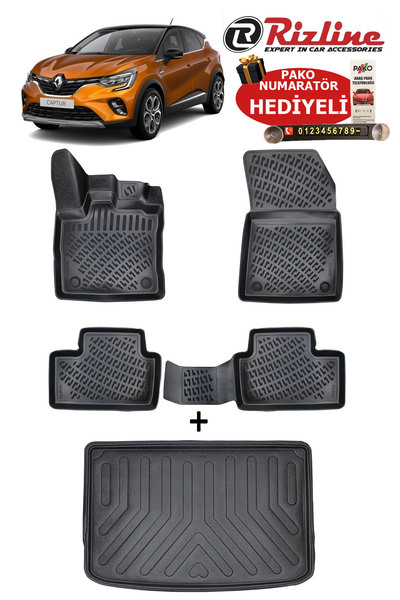 Rizline Renault Captur 2019 Sonrası Havuzlu Paspas ve ÜST Bagaj Havuzu Seti H...