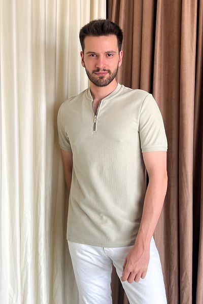 ModaPlaza Ανδρικό μπλουζάκι με φερμουάρ Pique 2653