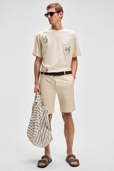 GRIMELANGE Teemo men's zipper with side pockets Stretch Fabric Slim Fit light beige shorts