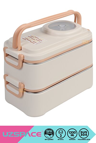 Uzspace Bento 1200ml Lunchbox Yeni Koleksiyon 2 Katlı 4 Bölmeli Mini Kaseli Ç...