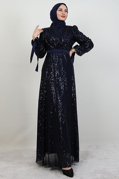 GİYZAMİLA Φόρεμα με ντραπέ στήθος V Navy Blue