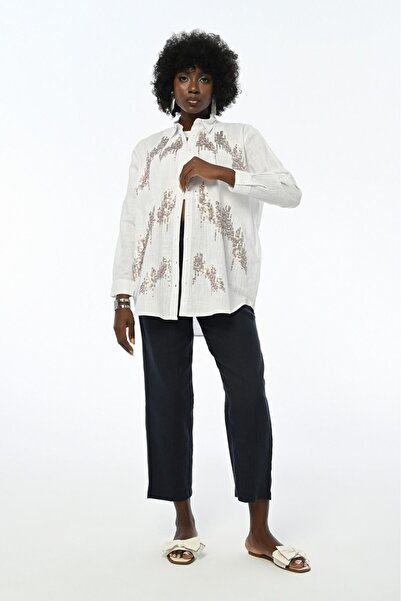 QİMYA BUTİK ORFEO NEGRO WOMEN - Sequin Linen Oversize Shirt