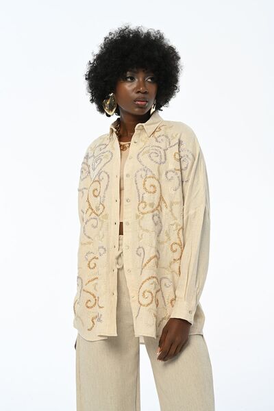 Orfeo Negro Cămașă OVERSIZE BRODĂ PENTRU FEMEI