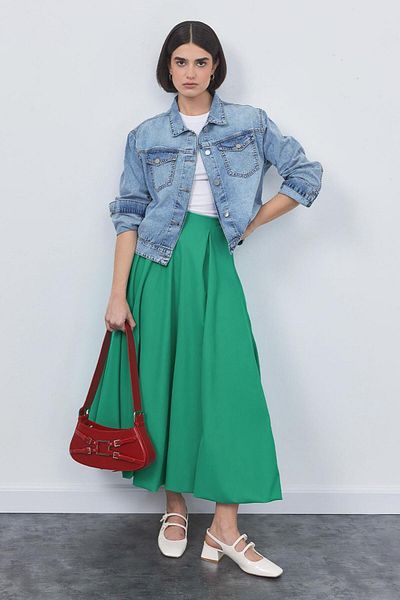 KADRİYE BAŞTÜRK Wola Poplin Balloon Skirt Bermuda Green