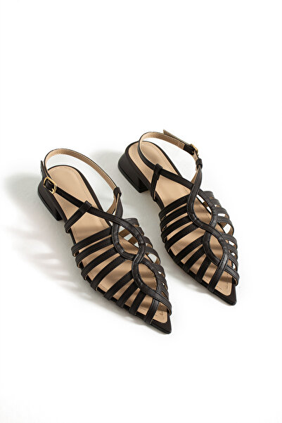 DUXAL SHOES Florence Cage Detailed Heeled Sandals - Comfortable Daily Shoes with Ankle Buckle - Ballerinas