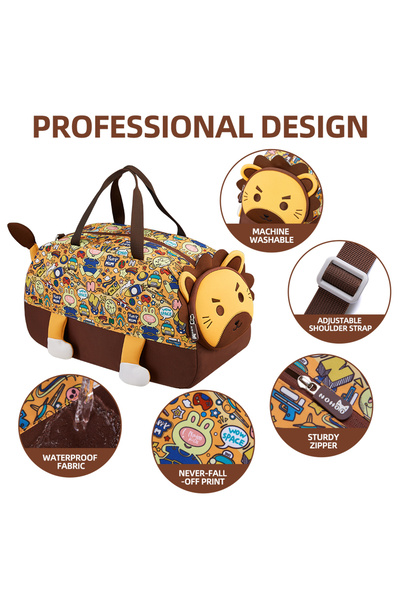 Nohoo 3D Cute Lion Kids Duffle Bag/Activity Bag - Brown, 18"