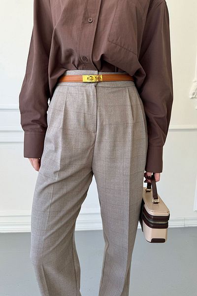 MAGARDE Plaid Pattern Carrot Pants